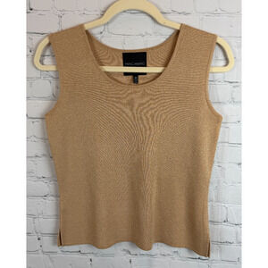 MING WANG beige gold sleeveless knit tank top pullover XS